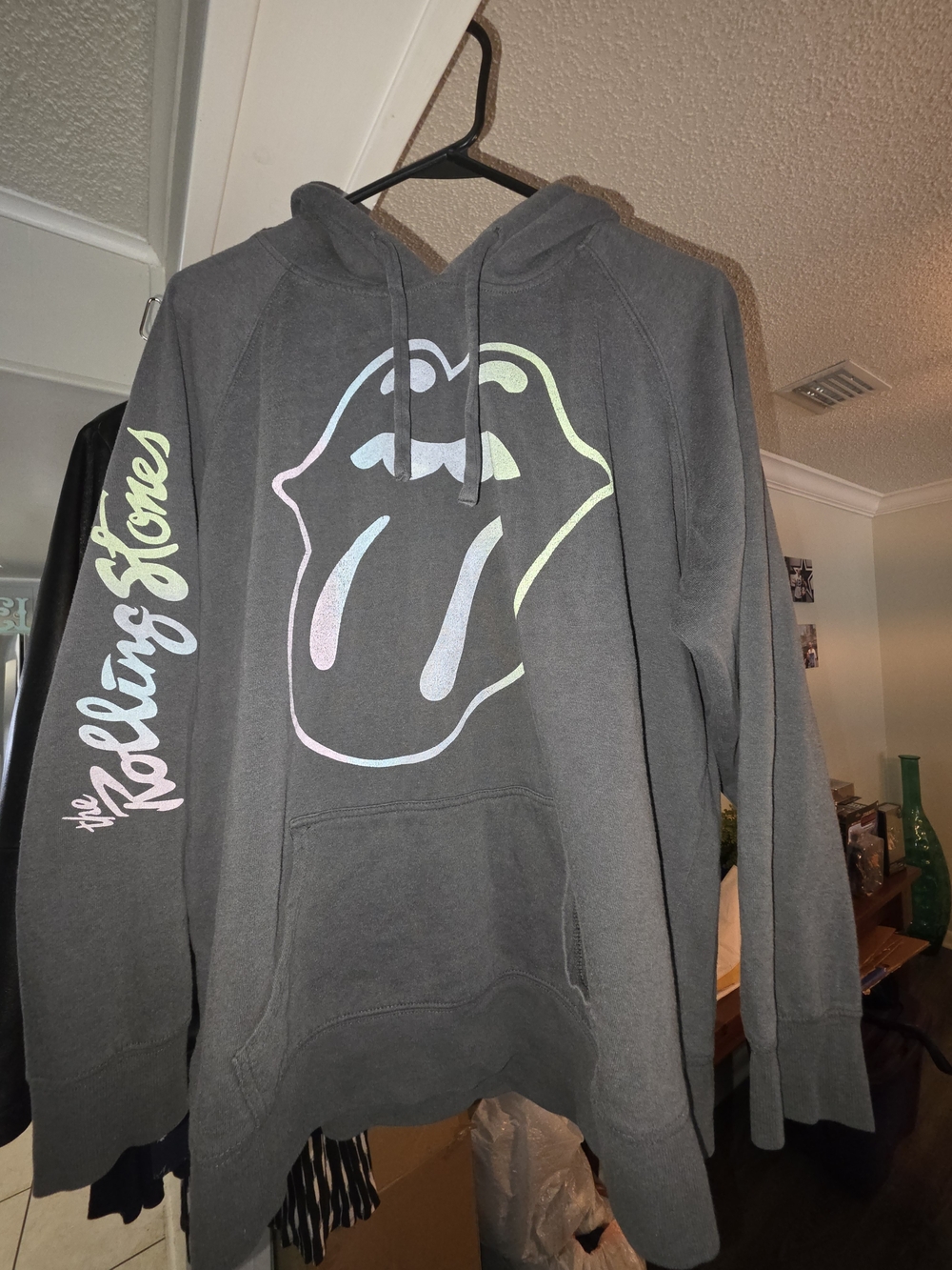 The Rolling Stones Womens Gray Hoodie with Pastel Tongue Logo
